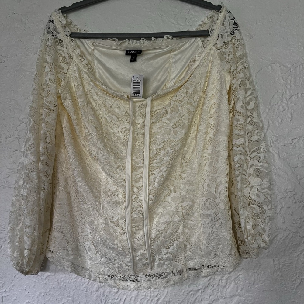 torrid Cream Lace Peasant Blouse
